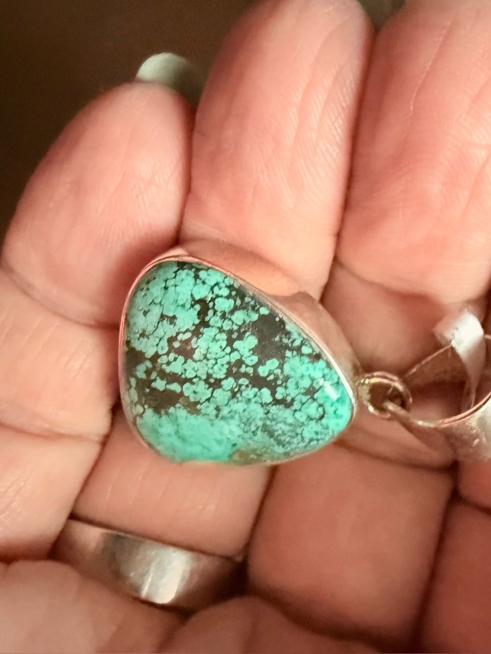 Vintage Sterling Silver Turquoise Pendant | Natural Matrix Stone | Southwestern - Picture 9 of 11